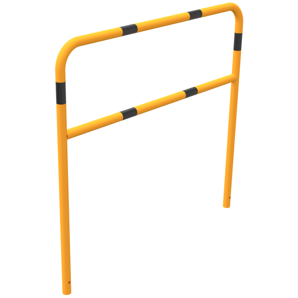 Protective bar made of steel tubing |  48 x 2.5 mm | with crossbar | total width: 1500 mm | total height: 1400 mm | hot-dip galvanized and yellow coatedwith black warning stripes